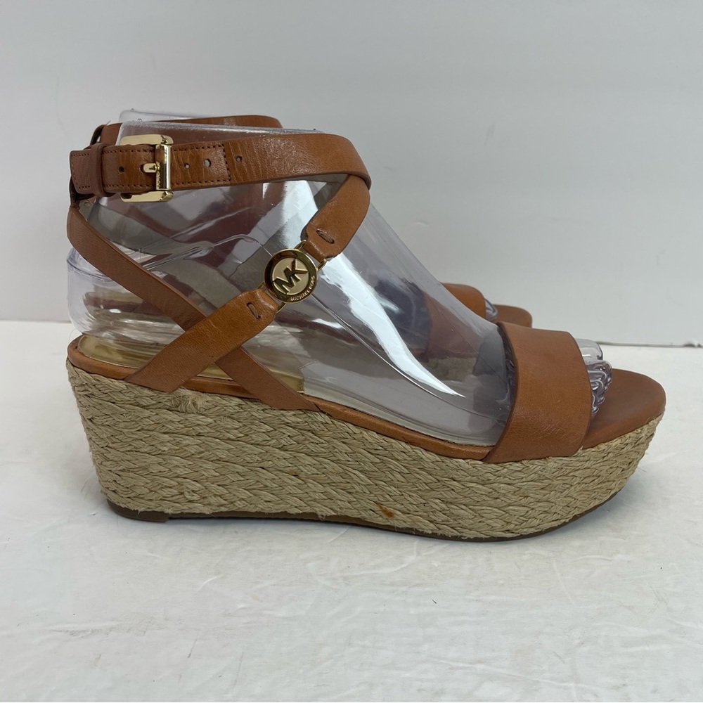 Michael Kors Tan Leather Wedge Espadrille Sandals